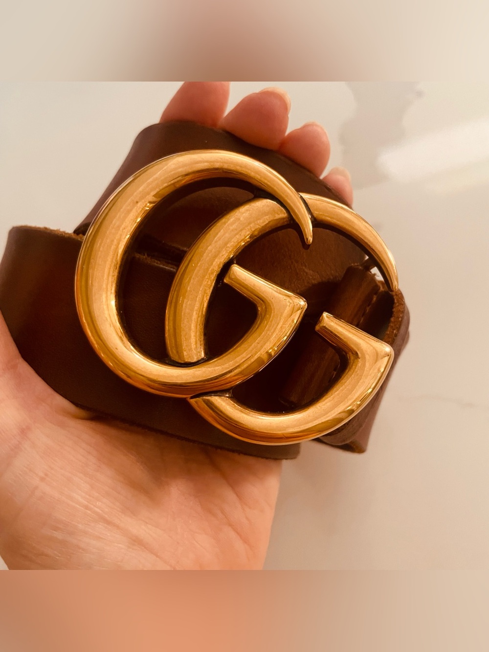 Gucci Marmot gold and brown belt